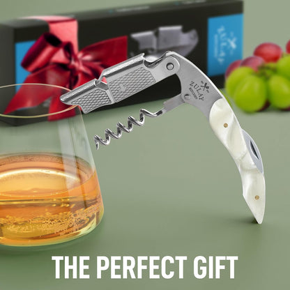 Corkscrew Wine Opener - Premium 420 Stainless Steel & Rosewood Wine Bottle Opener - Double Hinged Opener with Foil Cutter & Cap Remover - Rosewood