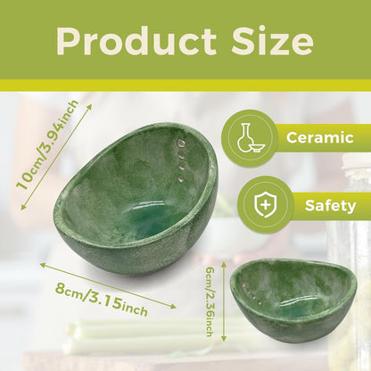 Pottery Ceramic Herb Stripper Bowl with Different Hole Sizes for Separating Leaves and Stems, Green