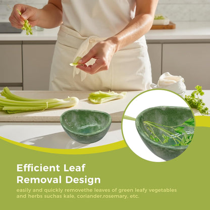 Pottery Ceramic Herb Stripper Bowl with Different Hole Sizes for Separating Leaves and Stems, Green
