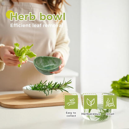Pottery Ceramic Herb Stripper Bowl with Different Hole Sizes for Separating Leaves and Stems, Green