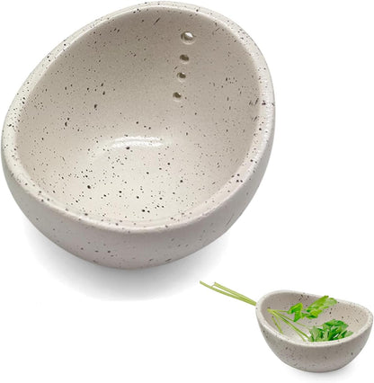 Pottery Ceramic Herb Stripper Bowl with Different Hole Sizes for Separating Leaves and Stems, Green
