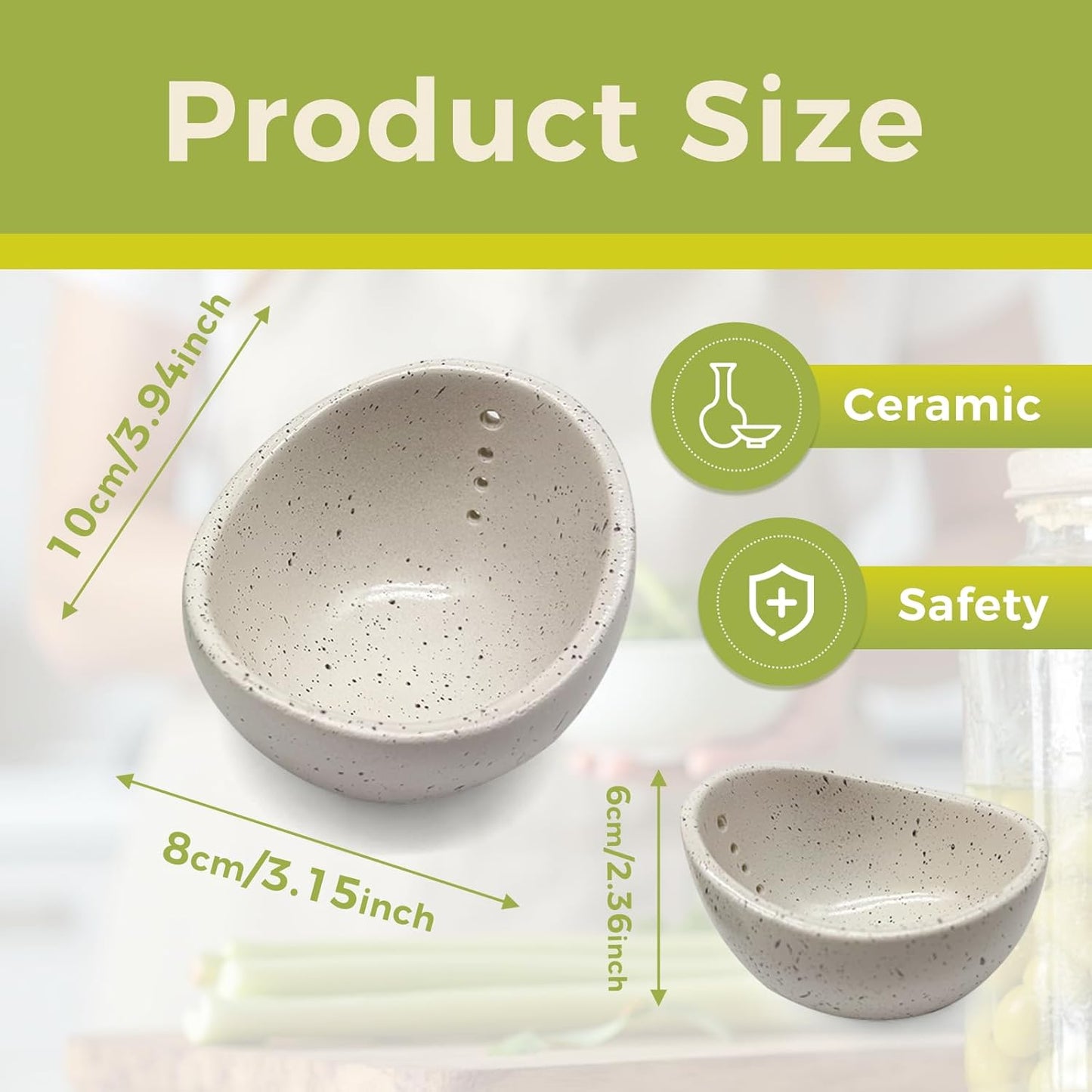 Pottery Ceramic Herb Stripper Bowl with Different Hole Sizes for Separating Leaves and Stems, Green