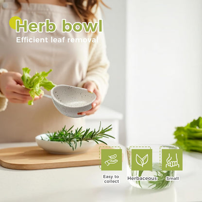 Pottery Ceramic Herb Stripper Bowl with Different Hole Sizes for Separating Leaves and Stems, Green