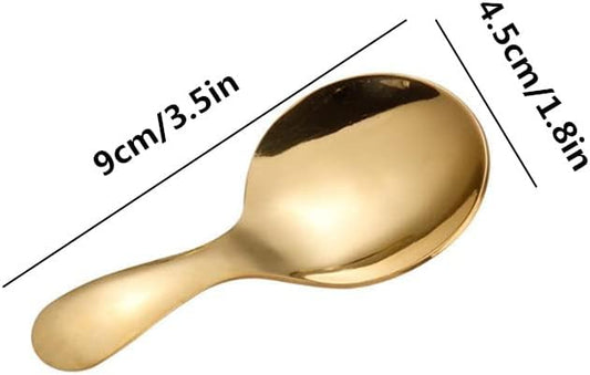 4pcs Stainless Steel Mini Scoop for Canisters with Short Handle, Gold Silver Mini Feed Spoon for Ice Cream Melon Baller, Short Handle Spoon for Tea Sugar Salt Condiments Dessert