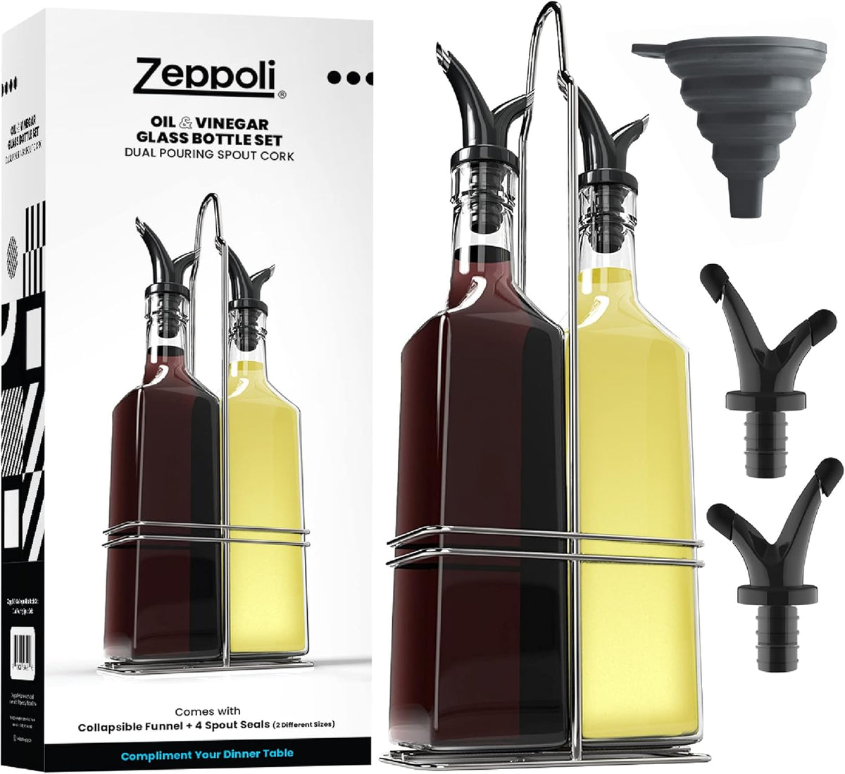 2 Pack 17OZ | EASY POUR & NO SPILLAGE - One collapsible funnel for an easy pour experience and four spout seals provided to avoid any