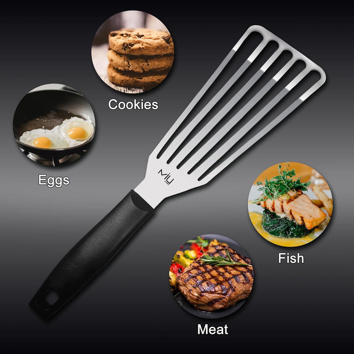 MIU Fish Spatula Stainless Steel, Flexible, Polished Metal, Corrosion Resistant, Kitchen Slotted Turner [Upgraded Version]