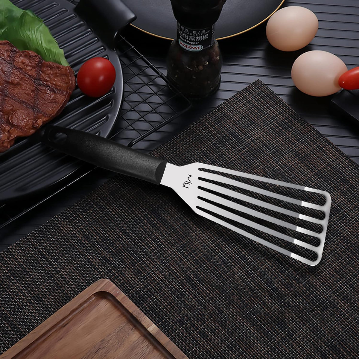 MIU Fish Spatula Stainless Steel, Flexible, Polished Metal, Corrosion Resistant, Kitchen Slotted Turner [Upgraded Version]