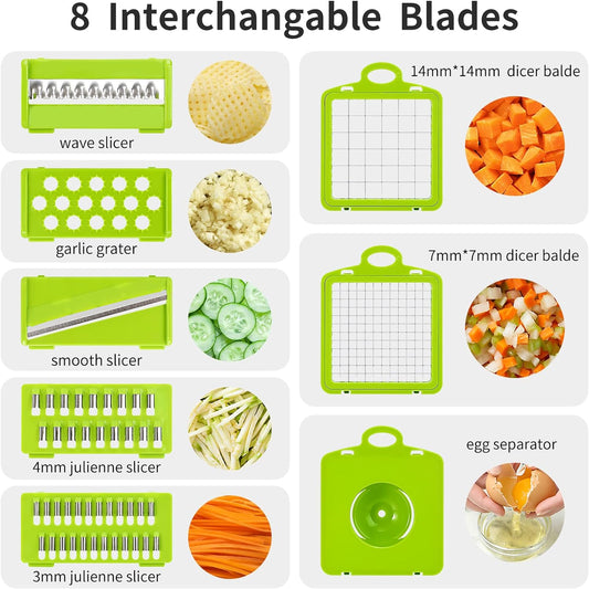 Vegetable Chopper, Multifunctional 13-in-1 Food Choppers Onion Chopper Vegetable Slicer Cutter Dicer Veggie chopper with 8 Blades,Colander Basket,Container for Salad Potato Carrot Garlic