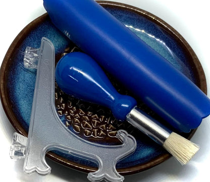 Premium Ceramic Garlic Grater Plate Set - Brown Milkyway Glazed | Includes 5.25" Plate, Peeler, Brush, and Stand - For Strawberries, Ginger, Chocolate, Cheese, and more - Make your own puree!