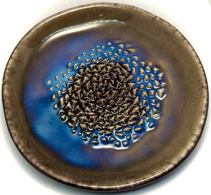Premium Ceramic Garlic Grater Plate Set - Brown Milkyway Glazed | Includes 5.25" Plate, Peeler, Brush, and Stand - For Strawberries, Ginger, Chocolate, Cheese, and more - Make your own puree!