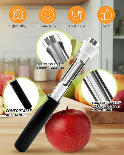 2 in 1 Apple Corer and Peeler Tool, Fruit Vegetable Corer and Peeler Tool Stainless Steel Apple Peeler Apple Corer Remover Tool Multifunction Corer Tool for Vegetable Fruit Kitchen Gadget (Red)