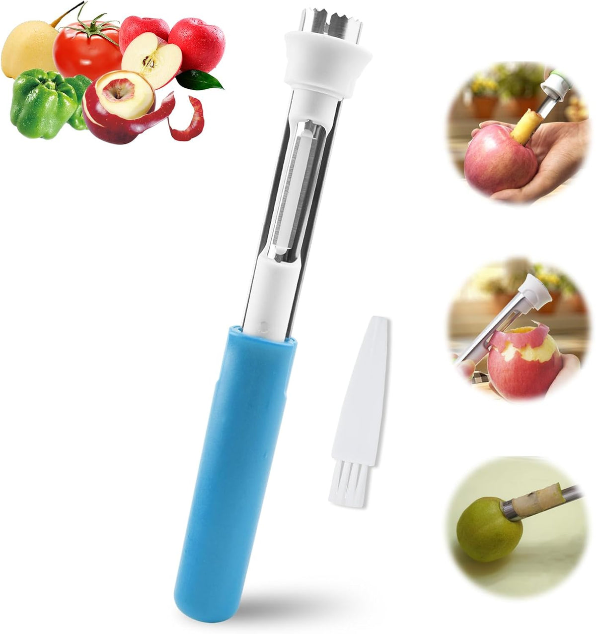 2 in 1 Apple Corer and Peeler Tool, Fruit Vegetable Corer and Peeler Tool Stainless Steel Apple Peeler Apple Corer Remover Tool Multifunction Corer Tool for Vegetable Fruit Kitchen Gadget (Red)