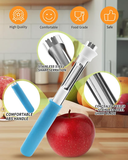 2 in 1 Apple Corer and Peeler Tool, Fruit Vegetable Corer and Peeler Tool Stainless Steel Apple Peeler Apple Corer Remover Tool Multifunction Corer Tool for Vegetable Fruit Kitchen Gadget (Red)