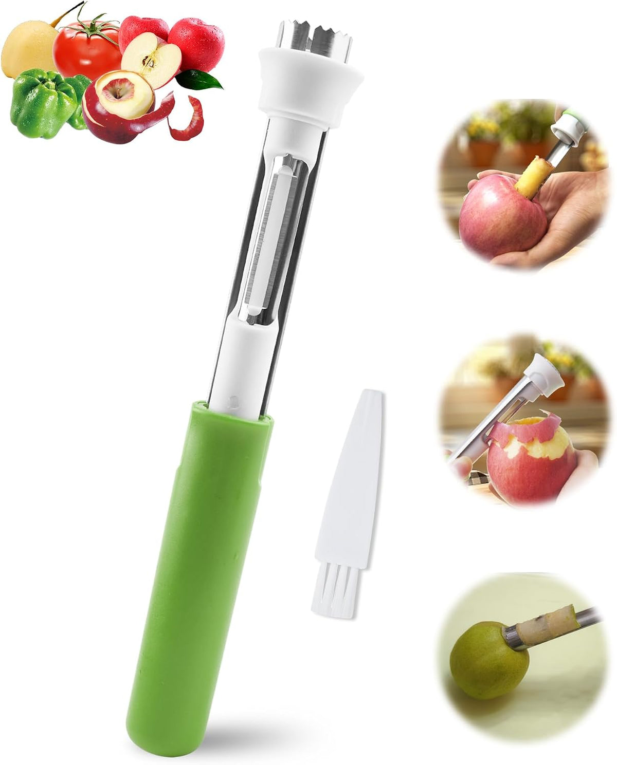 2 in 1 Apple Corer and Peeler Tool, Fruit Vegetable Corer and Peeler Tool Stainless Steel Apple Peeler Apple Corer Remover Tool Multifunction Corer Tool for Vegetable Fruit Kitchen Gadget (Red)
