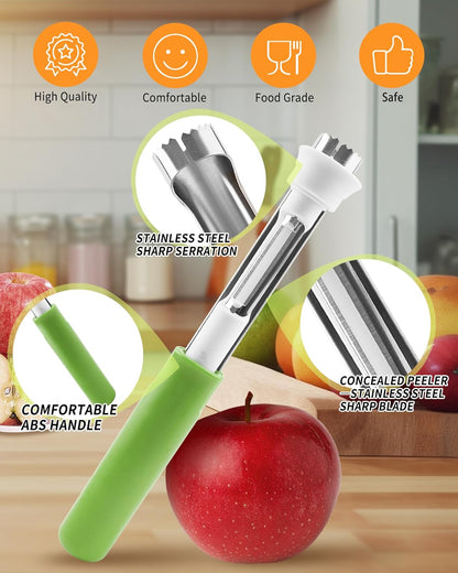 2 in 1 Apple Corer and Peeler Tool, Fruit Vegetable Corer and Peeler Tool Stainless Steel Apple Peeler Apple Corer Remover Tool Multifunction Corer Tool for Vegetable Fruit Kitchen Gadget (Red)
