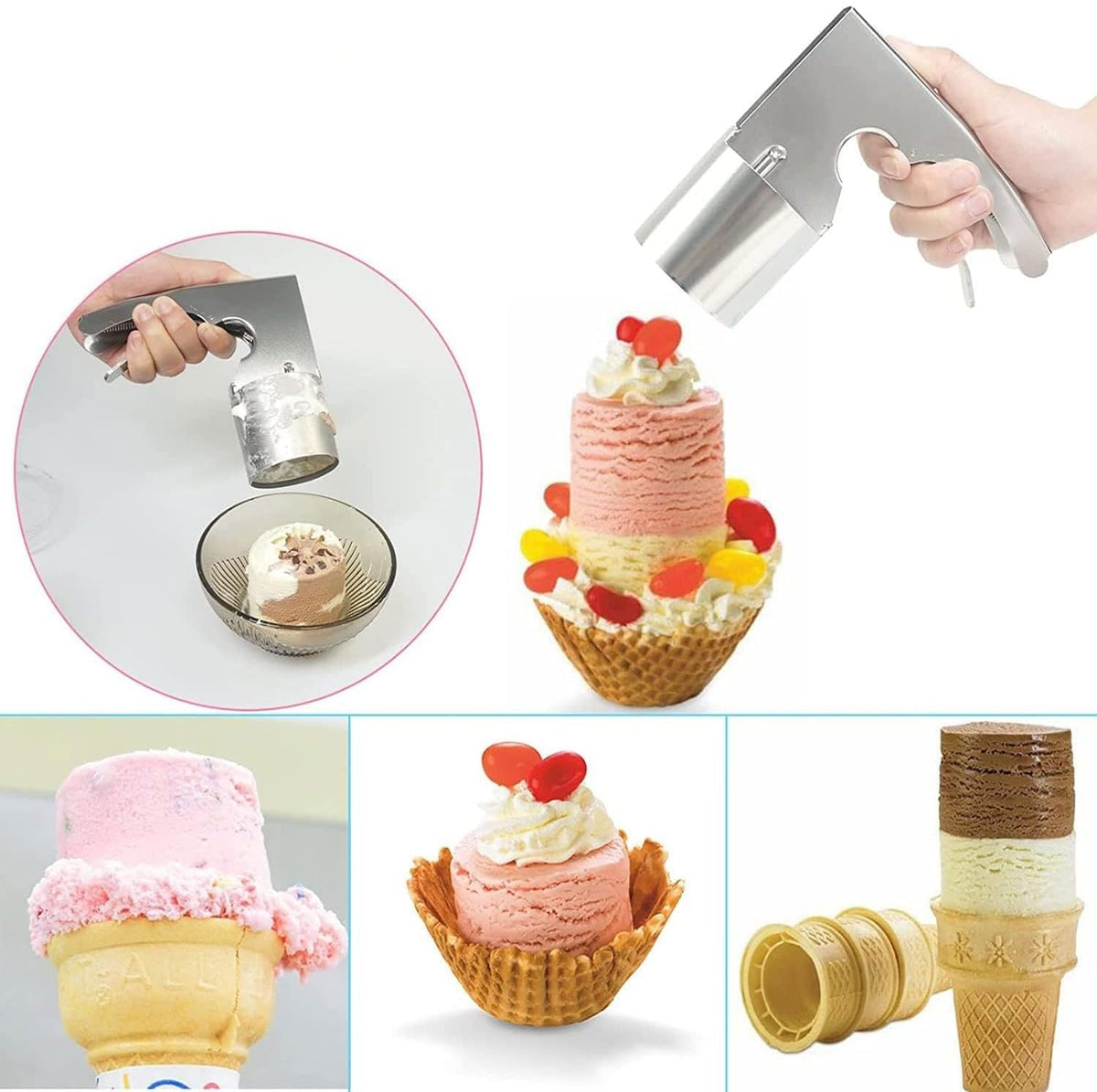 4 Oz Portion Scoop Ice Cream Disher with Trigger Release, Stainless Steel Cookie Scoops for Portion Control, Scoop Cookie Dough, Cupcake Batter; Half Cup Scoops for Baking