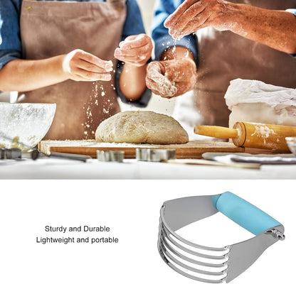Dough Blender, Stainless Steel Pastry Cutter, Dough Cutter With 5 Blades, Professional Pastry Cutter Mixer, Stainless Steel Dough Masher for Butter, Biscuit, Baking, Kneading, Dough, Flakier(Wood)