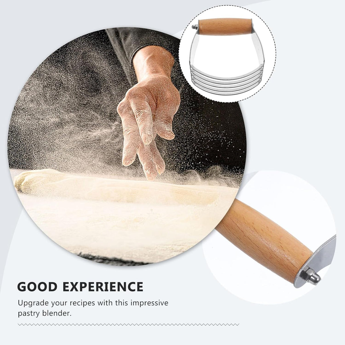 Stainless Steel Dough Mixer Wooden Handle for Baking