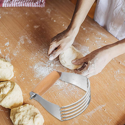 Stainless Steel Dough Mixer Wooden Handle for Baking