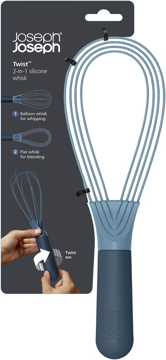 Twist Whisk 2-In-1 Collapsible Balloon and Flat Whisk Silicone Coated Steel Wire, Sky Blue