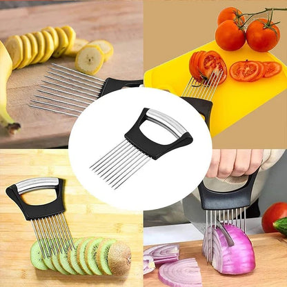 Onion Holder for Slicing, Stainless Steel Tomato Slicer Vegetable Cutter Food Slicer Assistant Tool for Fruit Lemon Meat Onions,Tomatoes,Avocados,Eggs and Other Vegetables,KItchen Utensils