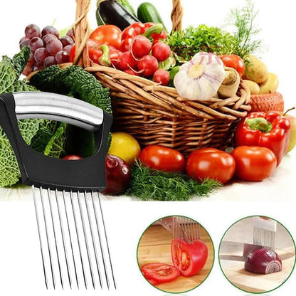 Onion Holder for Slicing, Stainless Steel Tomato Slicer Vegetable Cutter Food Slicer Assistant Tool for Fruit Lemon Meat Onions,Tomatoes,Avocados,Eggs and Other Vegetables,KItchen Utensils