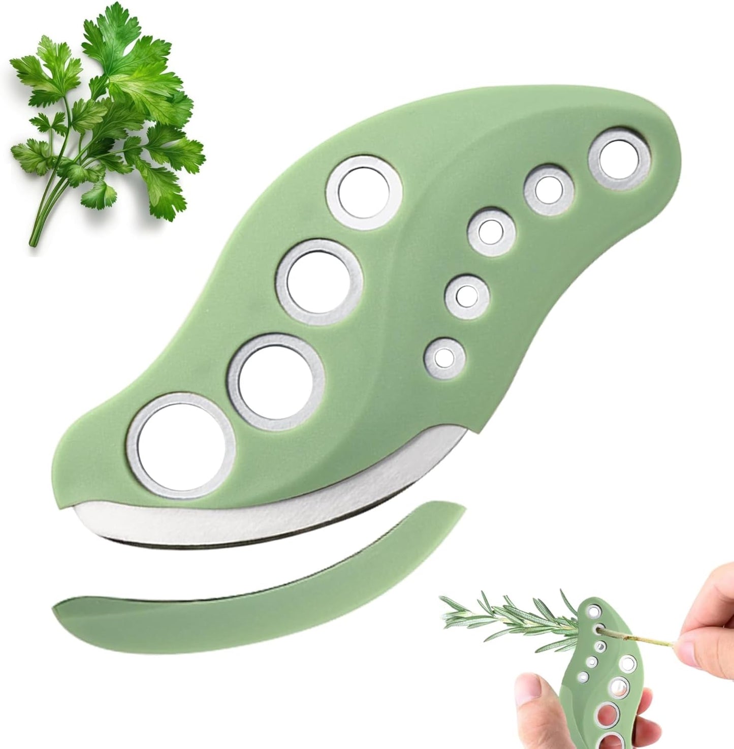 Herb Stripper Tool 9 Holes Stainless Steel Leaf Stripping Tool with Cutter, Metal Herb Peeler for Kale, Thyme, Basil, Rosemary, Durable Kitchen Gadget, Dishwasher Safe