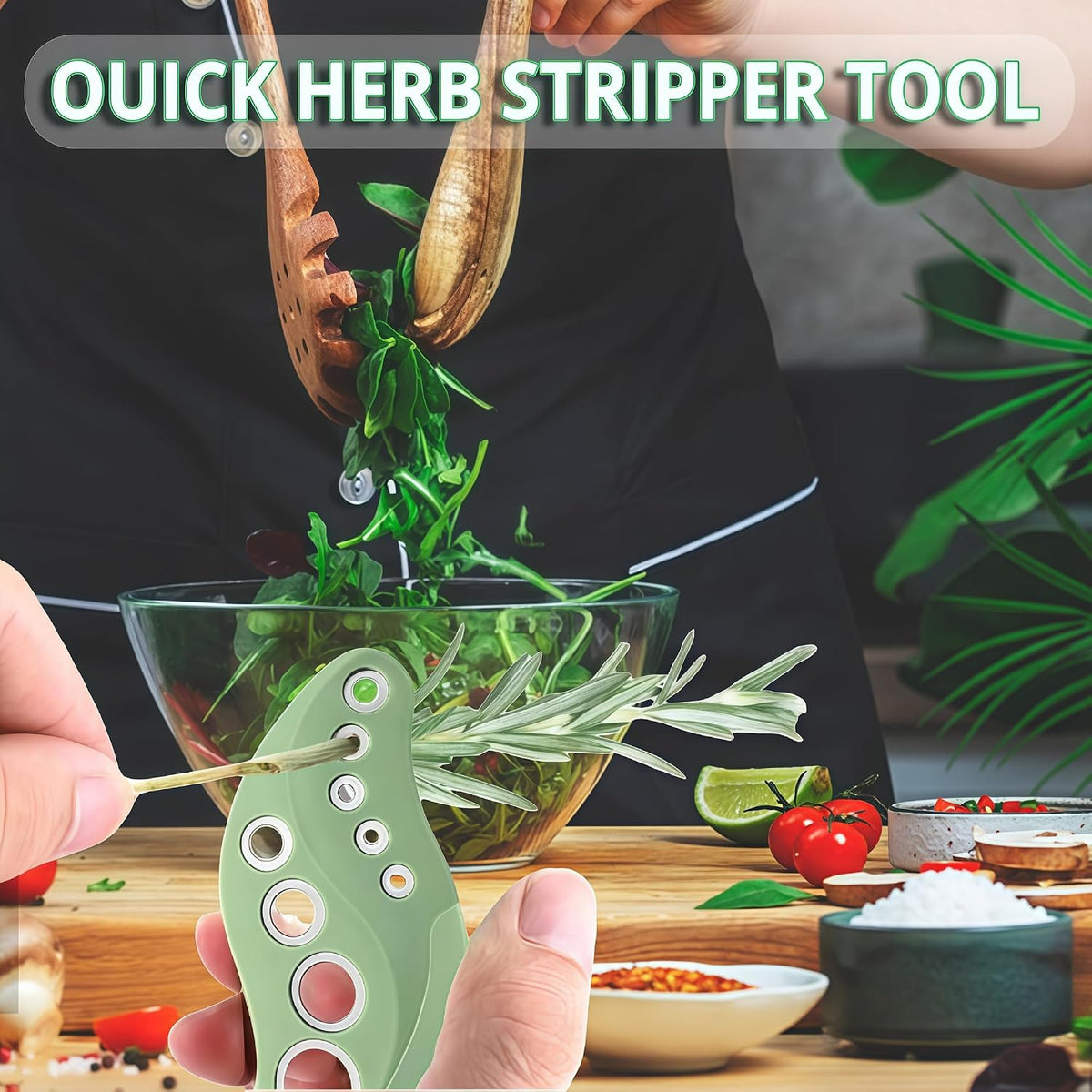 Herb Stripper Tool 9 Holes Stainless Steel Leaf Stripping Tool with Cutter, Metal Herb Peeler for Kale, Thyme, Basil, Rosemary, Durable Kitchen Gadget, Dishwasher Safe