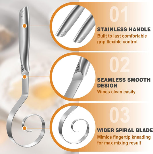 2 Pcs Seamless Danish Dough Whisk 10" Stainless Steel Dutch Bread Dough Whisk Tool for Sourdough Bread Baking, Whisking, Pastry, Cake Batter, Biscuits, Dishwasher Safe