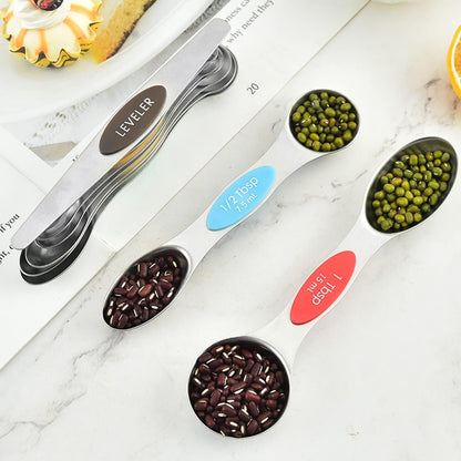 Set of 7 Stainless Steel Magnetic Measuring Spoons Set with Leveler - Stackable Tablespoon Measure Spoon for Baking and Cooking, Kitchen Gadgets for Apartment Essentials (Multicolor)