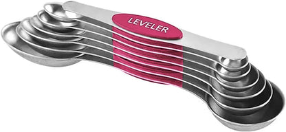 Set of 7 Stainless Steel Magnetic Measuring Spoons Set with Leveler - Stackable Tablespoon Measure Spoon for Baking and Cooking, Kitchen Gadgets for Apartment Essentials (Multicolor)