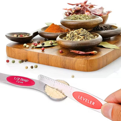 Set of 7 Stainless Steel Magnetic Measuring Spoons Set with Leveler - Stackable Tablespoon Measure Spoon for Baking and Cooking, Kitchen Gadgets for Apartment Essentials (Multicolor)