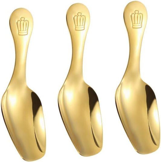 Stainless Steel Mini Scoop for Canisters with Short Handle, Gold Mini Feed Spoon for Ice Cream Melon Baller, Jar Espresso Coffee Spoon for Tea Dessert Sugar Salt Condiments(3 Pack)