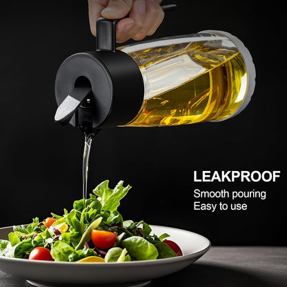 Olive Oil Dispenser Bottle for Kitchen with Leakproof and Dust Cover, Auto-Open & Close Glass Olive Oil Bottle with Non-Slip Bottom 600ml Cooking Oil and Vinegar Cruet Dispenser (Black)