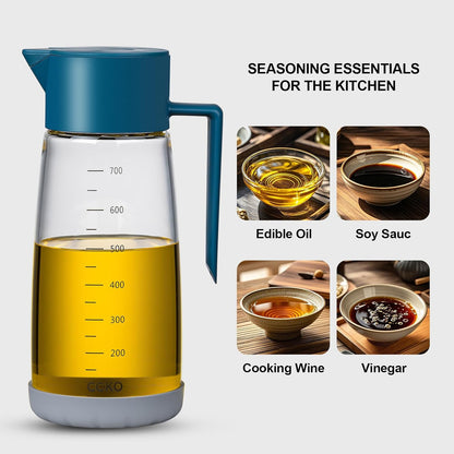 Olive Oil Dispenser Bottle for Kitchen with Leakproof and Dust Cover, Auto-Open & Close Glass Olive Oil Bottle with Non-Slip Bottom 600ml Cooking Oil and Vinegar Cruet Dispenser (Black)