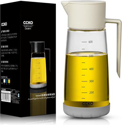 Olive Oil Dispenser Bottle for Kitchen with Leakproof and Dust Cover, Auto-Open & Close Glass Olive Oil Bottle with Non-Slip Bottom 600ml Cooking Oil and Vinegar Cruet Dispenser (Black)