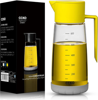 Olive Oil Dispenser Bottle for Kitchen with Leakproof and Dust Cover, Auto-Open & Close Glass Olive Oil Bottle with Non-Slip Bottom 600ml Cooking Oil and Vinegar Cruet Dispenser (Black)