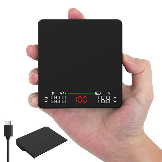 Coffee Scale with Timer, 2kg/0.1g, Ratios & Flow Rate Display | Rechargeable Espresso Scale, For Pour-Over, French Press, Barista-Grade Precision, Black, Digital Kitchen Weighing