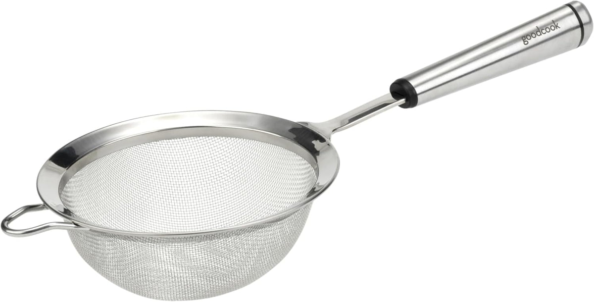 Gourmet 6-inch Hand Strainer, Stainless Steel Diamond Shaped Ergonomic Handle with Hang Loop