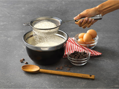 Gourmet 6-inch Hand Strainer, Stainless Steel Diamond Shaped Ergonomic Handle with Hang Loop