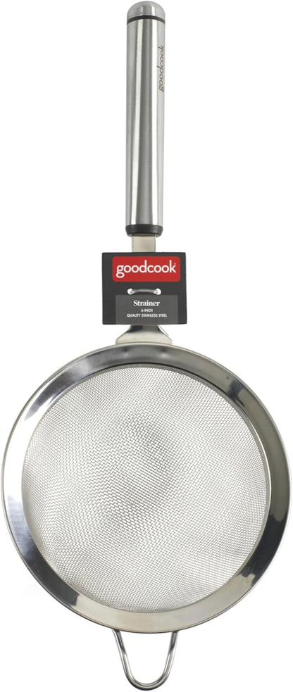 Gourmet 6-inch Hand Strainer, Stainless Steel Diamond Shaped Ergonomic Handle with Hang Loop