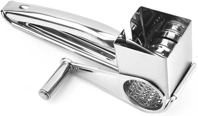 Rotary Hand Crank Cheese Grater, Stainless Steel Drum Shredder | Ergonomic handheld rotary grater shreds hard cheeses and vegetables, user-friendly for daily cooking and food preparation.