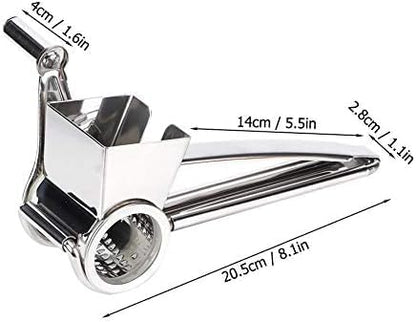 Rotary Hand Crank Cheese Grater, Stainless Steel Drum Shredder | Ergonomic handheld rotary grater shreds hard cheeses and vegetables, user-friendly for daily cooking and food preparation.
