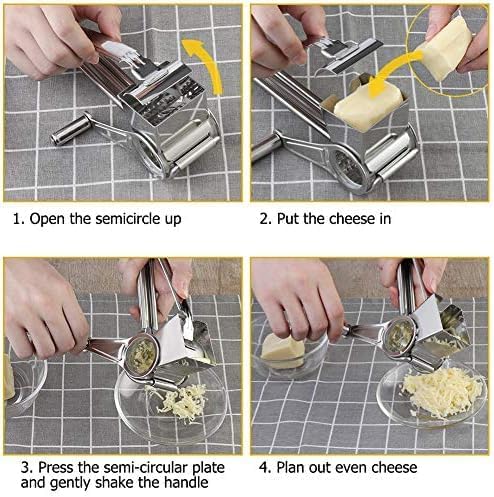 Rotary Hand Crank Cheese Grater, Stainless Steel Drum Shredder | Ergonomic handheld rotary grater shreds hard cheeses and vegetables, user-friendly for daily cooking and food preparation.