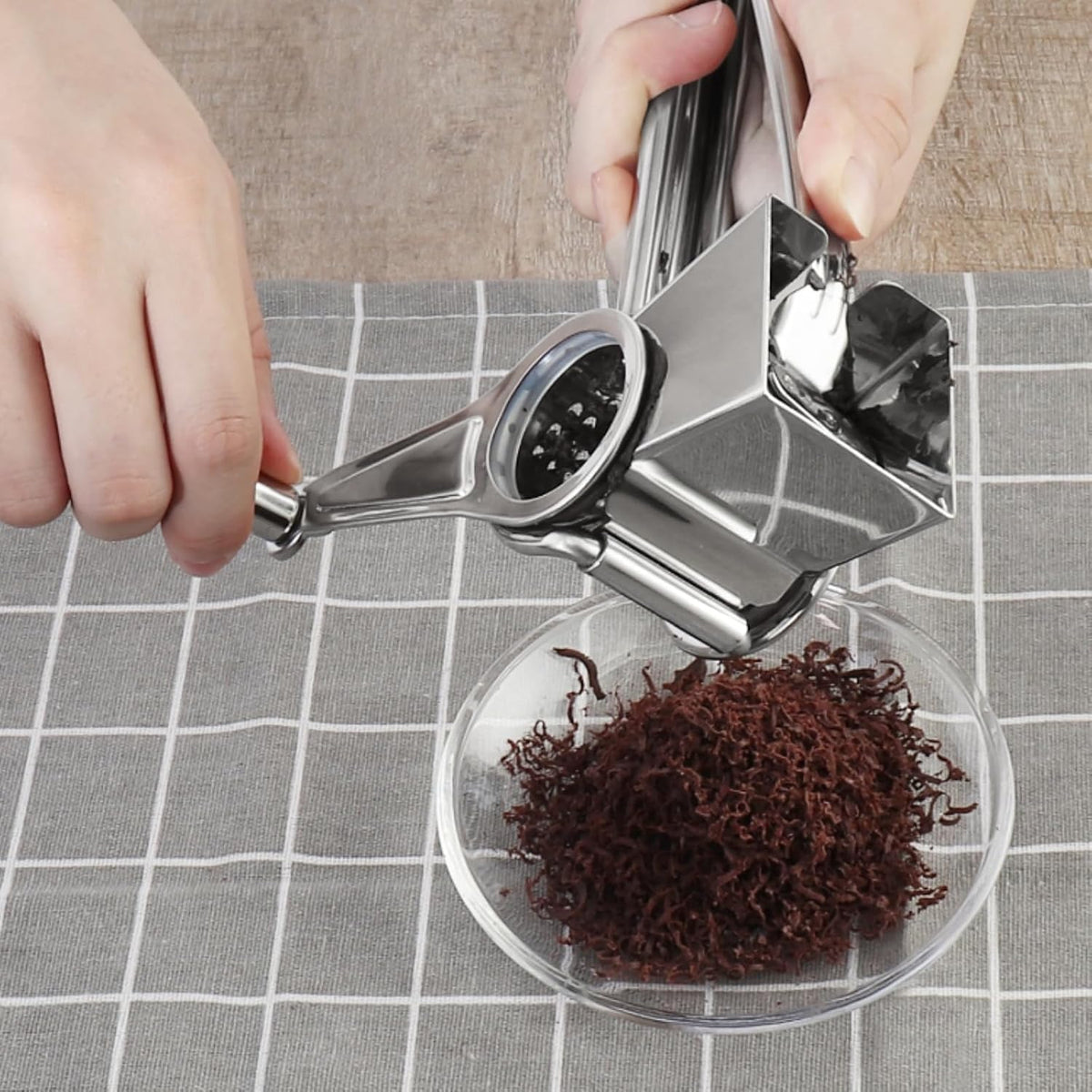 Rotary Hand Crank Cheese Grater, Stainless Steel Drum Shredder | Ergonomic handheld rotary grater shreds hard cheeses and vegetables, user-friendly for daily cooking and food preparation.