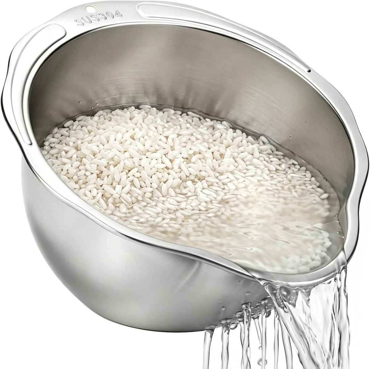 Stainless Steel Colander Set with Self-Draining Base, 3 Sizes Colanders & Food Strainers for Pasta, Rice, Fruits & Veggies, Metal Colander with Draining Plate for Sink or Countertop