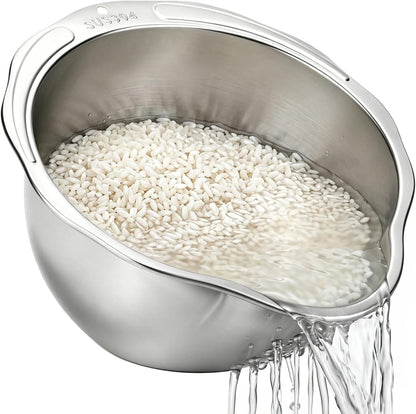 Stainless Steel Colander Set with Self-Draining Base, 3 Sizes Colanders & Food Strainers for Pasta, Rice, Fruits & Veggies, Metal Colander with Draining Plate for Sink or Countertop