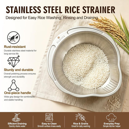 Stainless Steel Colander Set with Self-Draining Base, 3 Sizes Colanders & Food Strainers for Pasta, Rice, Fruits & Veggies, Metal Colander with Draining Plate for Sink or Countertop