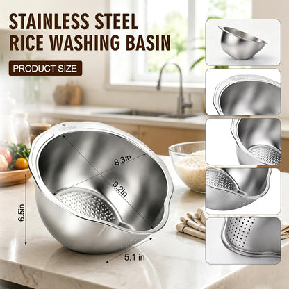 Stainless Steel Colander Set with Self-Draining Base, 3 Sizes Colanders & Food Strainers for Pasta, Rice, Fruits & Veggies, Metal Colander with Draining Plate for Sink or Countertop