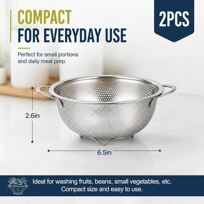 Stainless Steel Colander Set with Self-Draining Base, 3 Sizes Colanders & Food Strainers for Pasta, Rice, Fruits & Veggies, Metal Colander with Draining Plate for Sink or Countertop